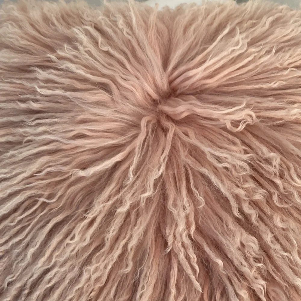 West Elm Mongolian Lamb Fur Pillow cover pink 24”